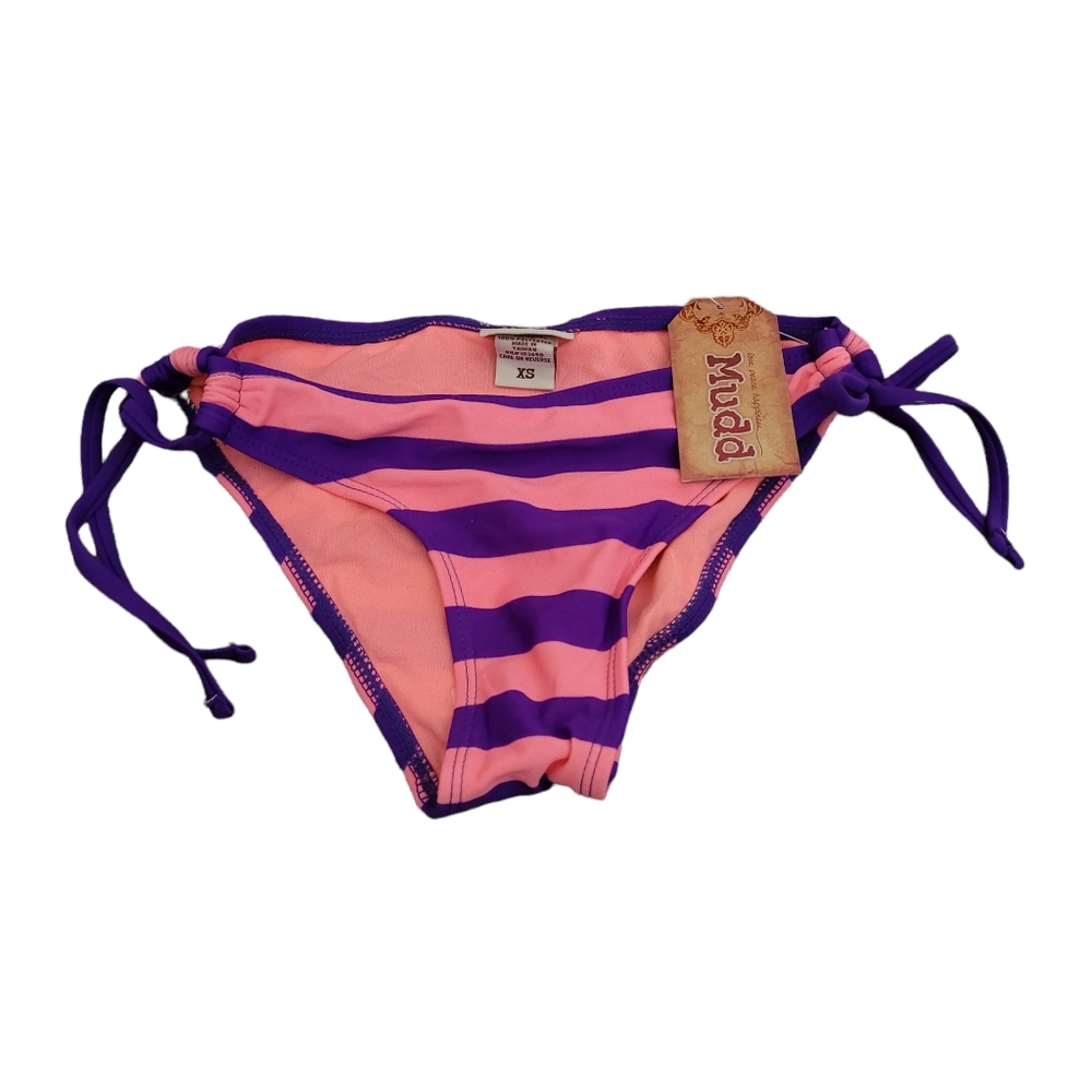 *Sale* NWT Mudd Size XS Bikini Bottom Striped Purple Pink Side Tie